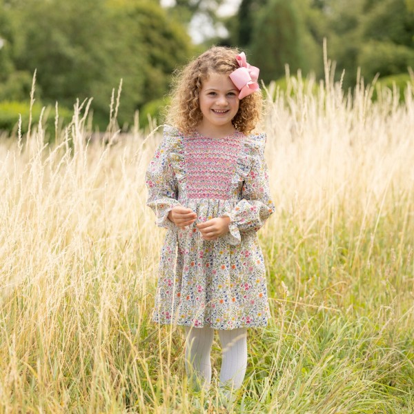 Anna Pavlova Dress Secret Garden Linen with Sweet William Hand Smocking Anna Pavlova Dress Secret Garden Linen with Sweet William Hand Smocking