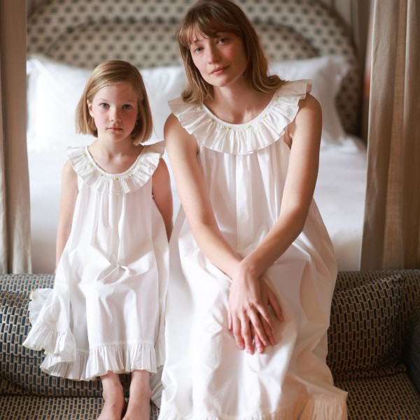 Memo Press x Smock London Girls Alice Dress Moonstone with Yellow Rose Hand Smocking Memo Press x Smock London Girls Alice Dress Moonstone with Yellow Rose Hand Smocking