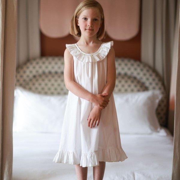 Memo Press x Smock London Girls Alice Dress Moonstone with Yellow Rose Hand Smocking Memo Press x Smock London Girls Alice Dress Moonstone with Yellow Rose Hand Smocking