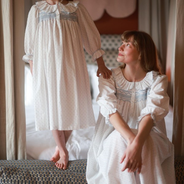 Nightingale Girl's Dress Forget Me Not Plumetti with Delphinium Hand Smocking Nightingale Girl's Dress Forget Me Not Plumetti with Delphinium Hand Smocking