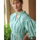 Aloha Wanderwell Dress Wimbledon Stripe with White Honeycomb Hand Smocking
