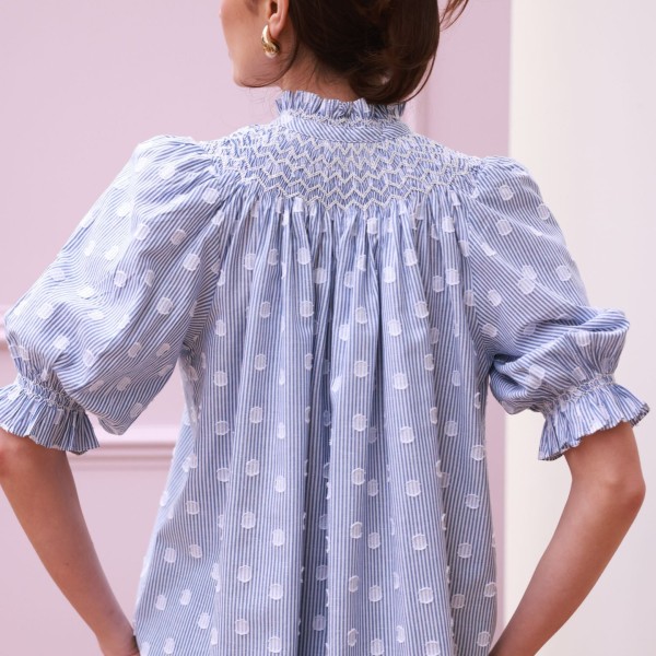 Scholl Blouse Bubble Weave Cotton with Double Cream Hand Smocking Edition 60