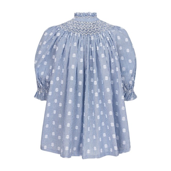 Scholl Blouse Bubble Weave Cotton with Double Cream Hand Smocking Edition 60