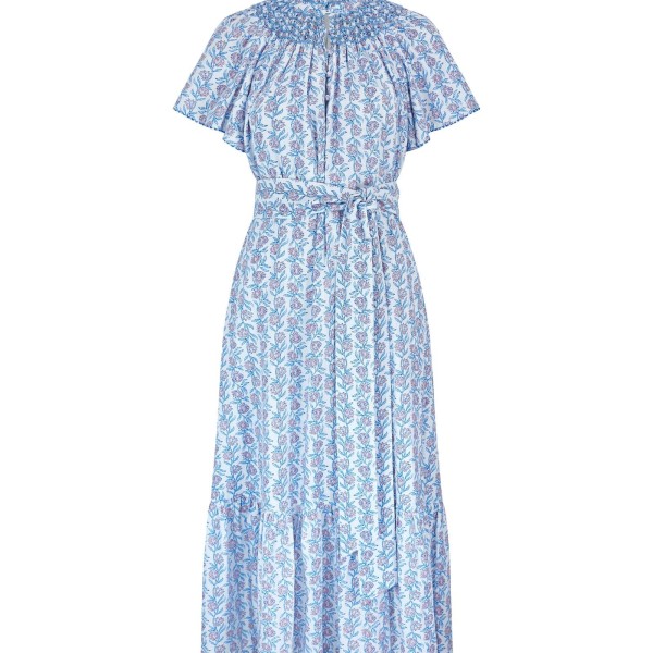 Colette Dress Passionflower Trellis with Delphinium Blue Hand Smocking Colette Dress Passionflower Trellis with Delphinium Blue Hand Smocking