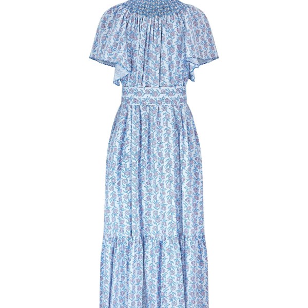 Colette Dress Passionflower Trellis with Delphinium Blue Hand Smocking Colette Dress Passionflower Trellis with Delphinium Blue Hand Smocking